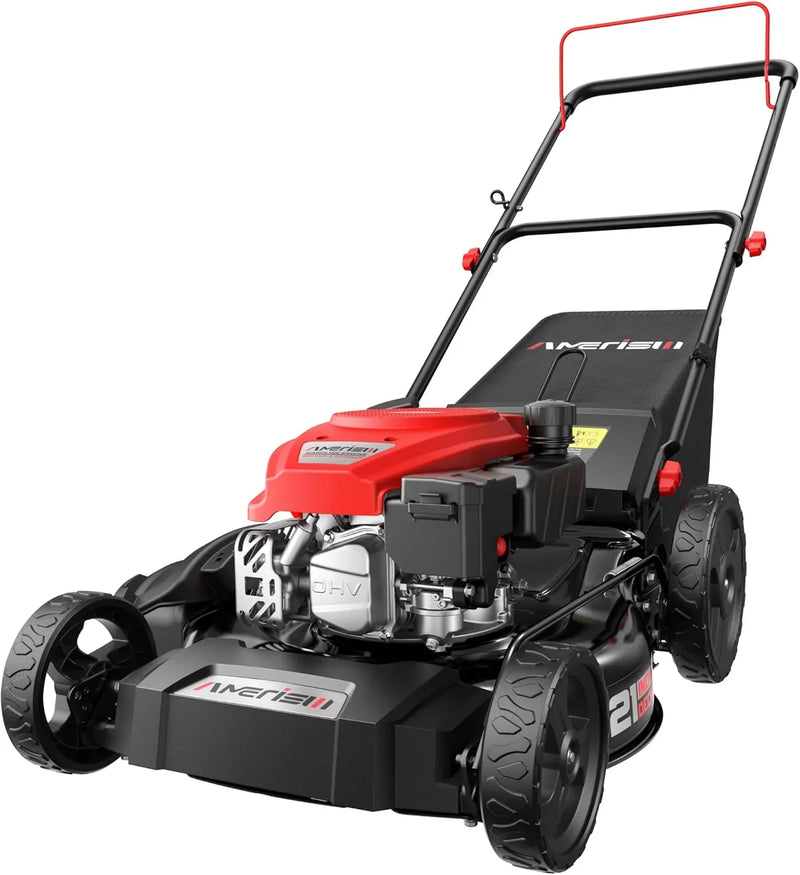 21" Steel Deck Gas Lawn Mower, Heavy-Duty 3-in-1 Push Mower, 144cc 4-Stroke Engine, 6-Position Height Adjustment, Large 1.4 Bushel Grass Catcher, Durable & Efficient for Yard & Garden L613