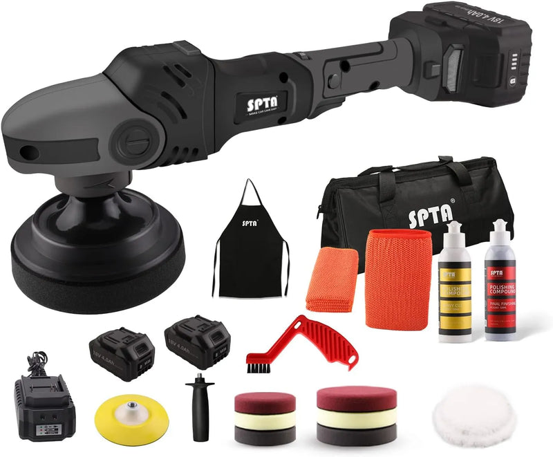 Buffer Polisher, 18V Cordless Rotary Polisher, 4Inch & 5Inch Car Polisher with 7 Variable Speed 2Pcs 4.0Ah Battery, 2 Backing Plate, 6 Polishing Pads, 2 Wool Pads for Car Polishing and Waxing N917