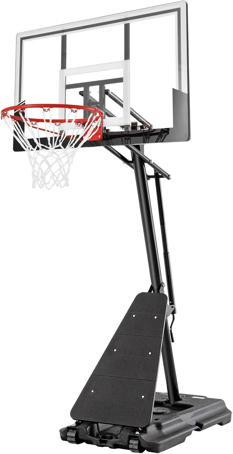 Basketball Hoop 48 Inch Backboard Portable Basketball Hoop Outdoor,5.3-10ft Stepless Regulation Crank Adjust Basketball Goal System C5924