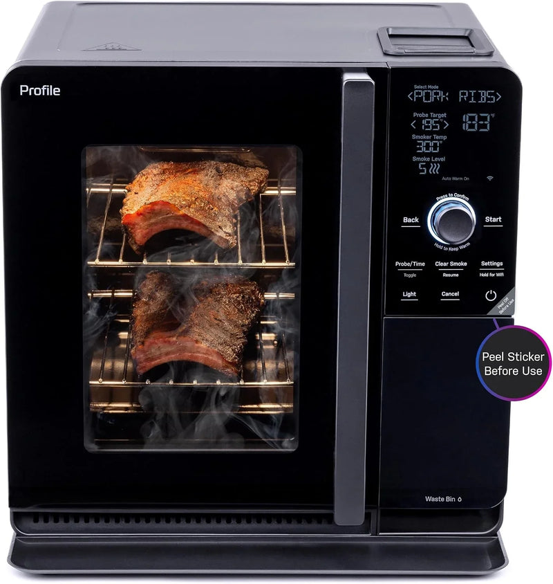 Smart Indoor Pellet Smoker, with Active Smoke Filtration, 5 Smoke Control Settings, WiFi Connected, Electric, Countertop BBQ Appliance, Black J3704