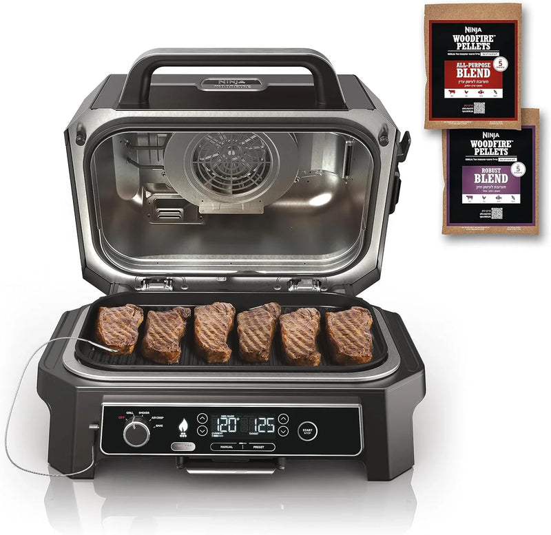 7-in-1 Grill & Smoker with Thermometer, Air Fryer, BBQ, Bake, Roast, Broil - Portable Electric Outdoor Grill, Grey X4874