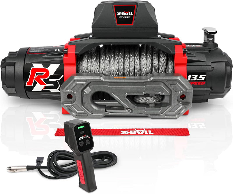 13,500-pound load capacity electric winch - 12-volt DC power supply, suitable for off-road trailer towing, dual-function wireless remote control O7328