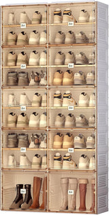 Portable shoe rack organizer, suitable for the entrance of the closet, stackable storage cabinet for sports shoes, shoe cabinet with magnetic transparent doors, large plastic storage container box (with lid), with 5 layers, can hold 20 pairs of shoes