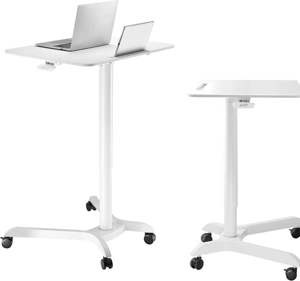Portable laptop desk cart (3 feet 8 inches) - Mobile rolling desk - Computer projector cart - Adjustable height foldable mobile folding table - White mobile frame with brake wheels P3227