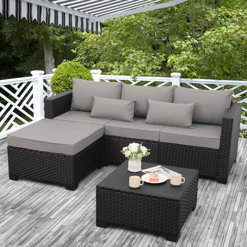 3 Pieces Patio Furniture Set with Ottoman and Outdoor Storage Table Y1557