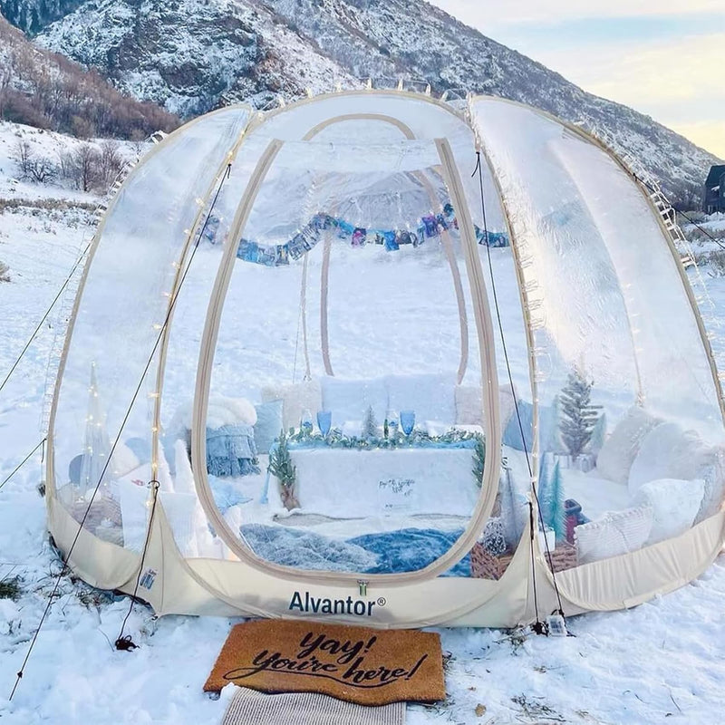Pop-up bubble tent - Large extra-large rainproof shelter - Warm camping tent - Winter tent - Light gray M4616