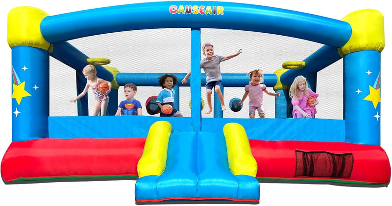 Big Inflatable Bounce House for Party Fun,15ft x 14.8ft,Double Basketball Hoop,Throw Ball Game,Reinforced PVC Bounce Floor,Jumping Bouncy Castle Holds 6 Kids Q5689