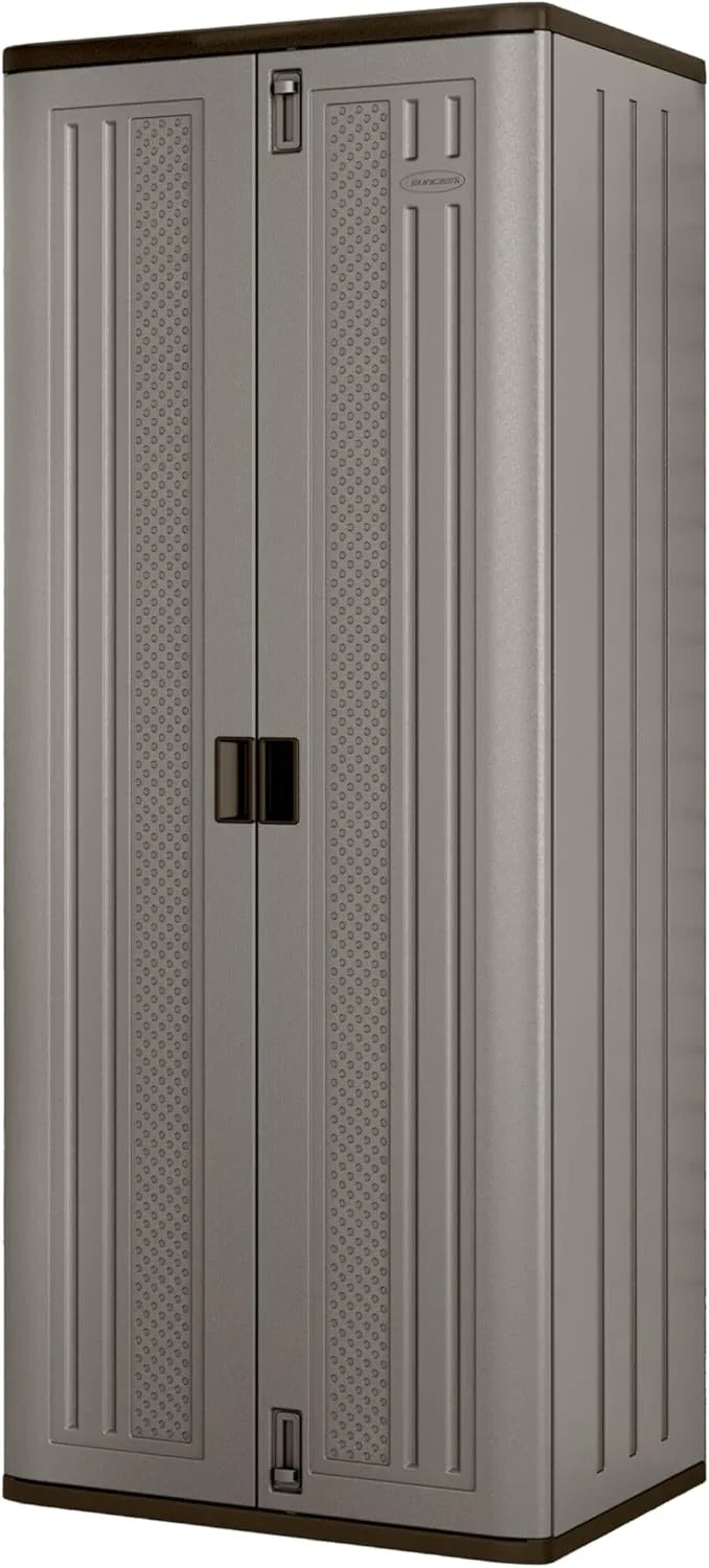 72-Inch Platinum Resin Storage Cabinet with Durable Double-Wall Construction, and Metal-Reinforced Shelves for Basement, Utility Room and Garage Storage, Platinum, Made in the USA V284