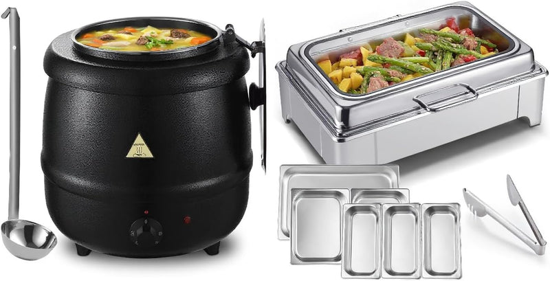 Electric Chafing Dish Buffet Server Set & Commercial Soup Warmers Soup Kettle Suitable for Multifunctional Business Dining Occasions and Family Parties U5606