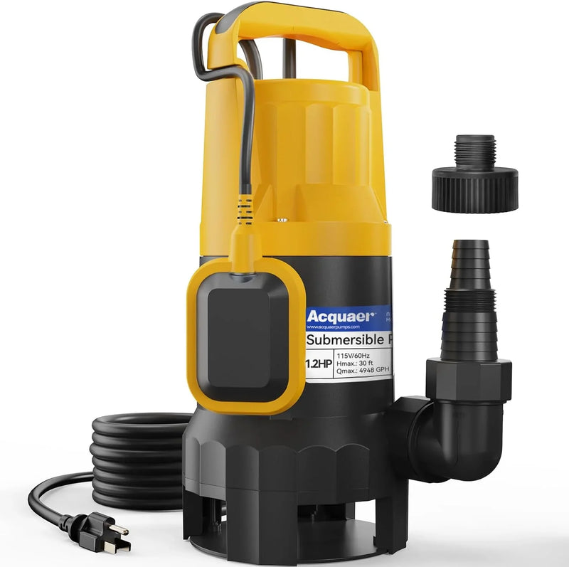 3/4HP Submersible Sewage Effluent Pump, Cast Iron, 115V 6400 GPH Automatic Tethered Float Switch, Sump Pump for Sump Basin, Basement, Residential Sewage, 2'' NPT Discharge Y5979