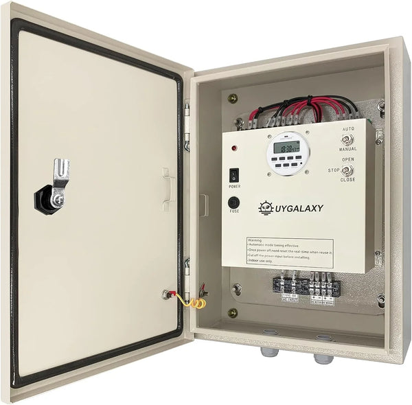 Electrically controlled timer for greenhouse roller shutters (for ventilation) uses an AC 110V to DC 24V transformer for timing control, enabling the opening or closing of the side top curtains of the greenhouse薄膜. G2413