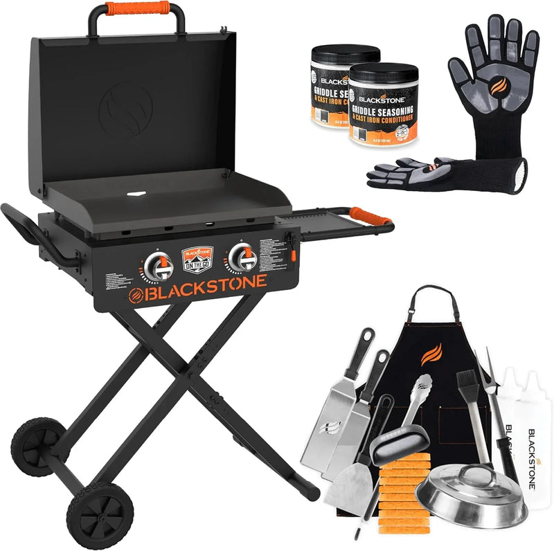 22 Inch Griddle - Portable Omnivore Grill with Flexfold Legs, Includes Accessories, Seasoning, and Griddle Gloves V4920