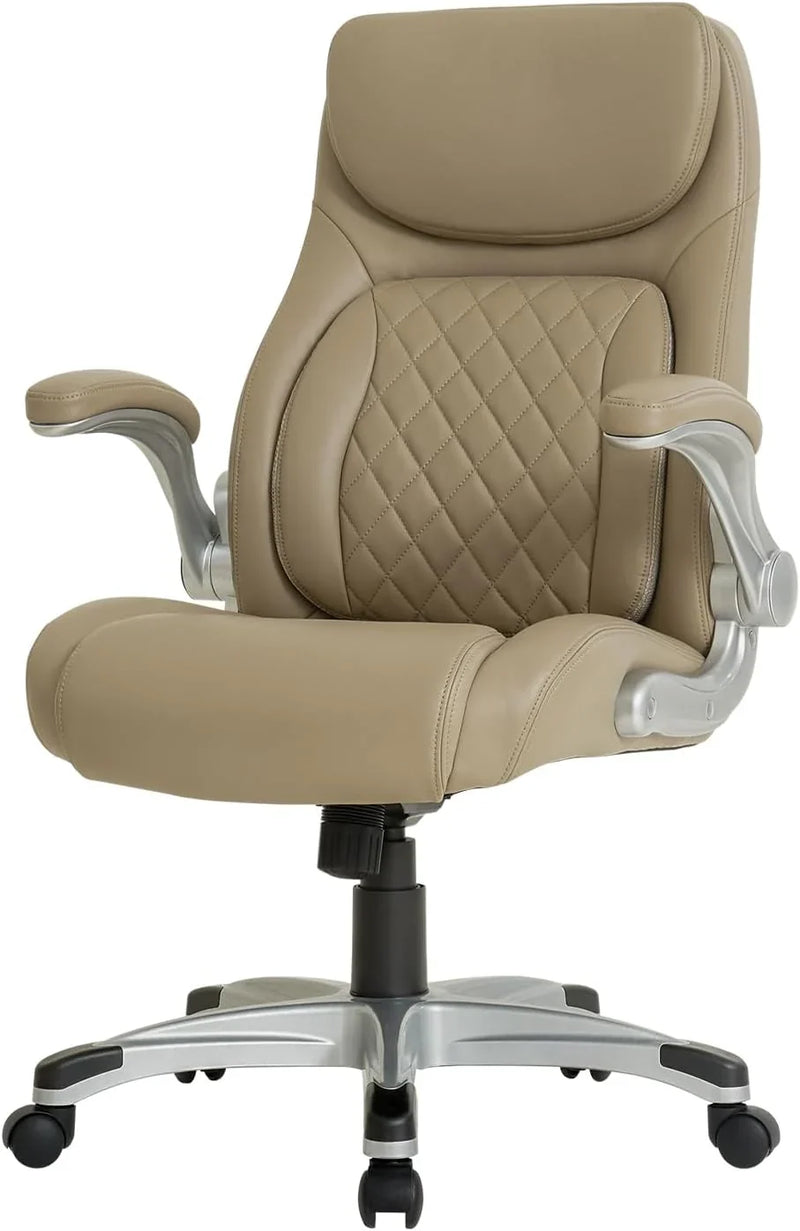 Ergonomic elastic polyurethane leather office chair, high-back modern executive office chair, equipped with 5 adjustable lumbar support cushions, tilting function, and reversible armrests. It is a comfortable home office computer desk C1823
