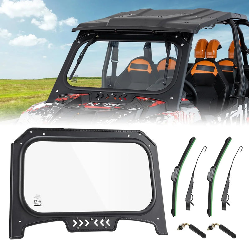 The glass windshield is equipped with 2 manual windshield wipers. It is scratch-resistant and wear-resistant. It is compatible with the 2019 - 2023 models of RZR XP 1000 / RZR XP super sports vehicles. The front windshield has a ventilatio P3985
