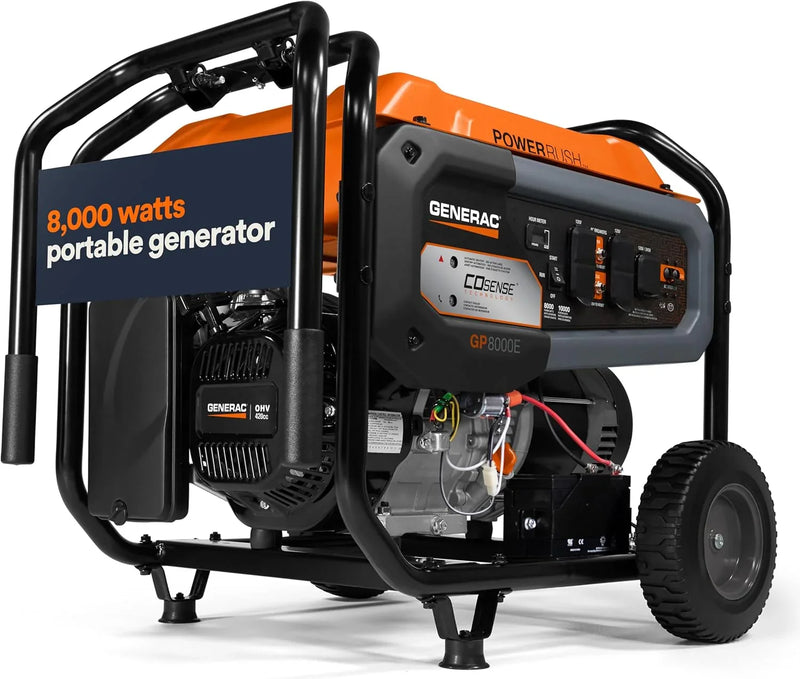 8,000-Watt Gas-Powered Portable Generator - Electric Start with COsense - PowerRush Advanced Technology - Reliable Power for Emergencies, Recreation, Home - 49 State Compliant - Orange/Black M0689