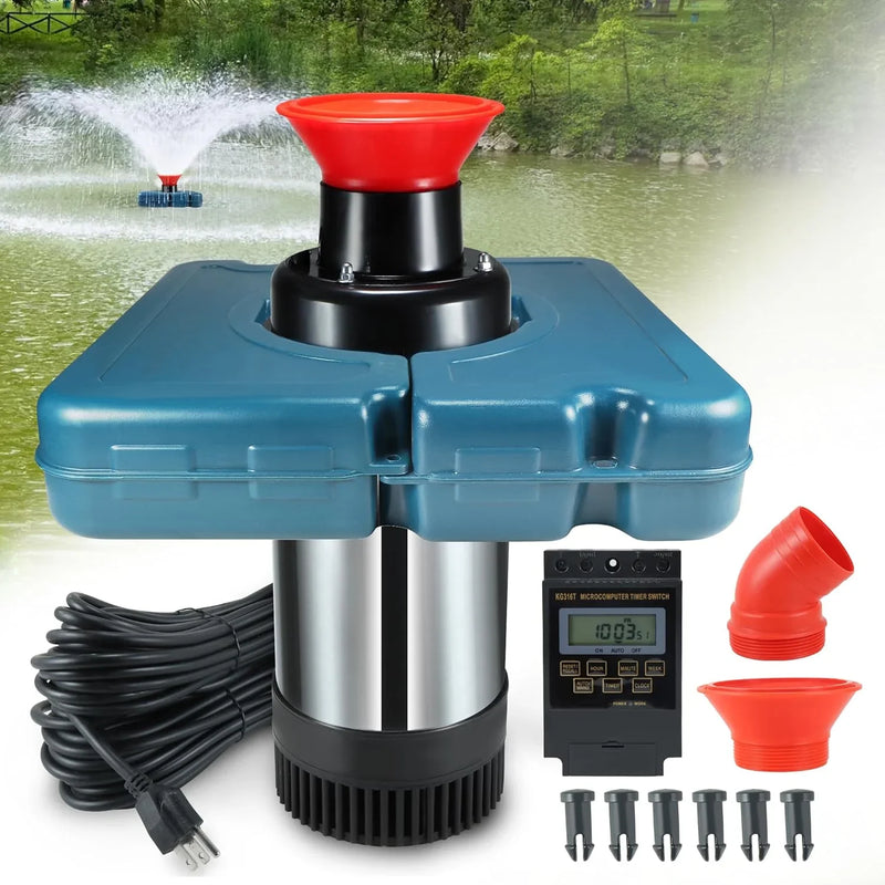 Pool fountain aerator, F2-2 type, 1 horsepower, 750 watts, 110 volts, stainless steel floating fountain, equipped with 100 feet power cord, suitable for fountain waterfalls pumps and hydraulic systems in small and large ponds and lakes. X7096