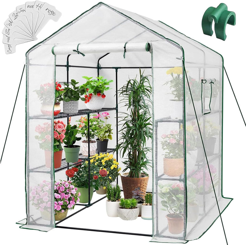 Greenhouse, 57 x 85 x 76'' Greenhouses for Outdoors, Portable Greenhouse Kit with Mesh Side Windows, PE Cover, 8 Shelves, Heavy Duty Walk in Green House for Backyard Garden Indoor Outside G8826