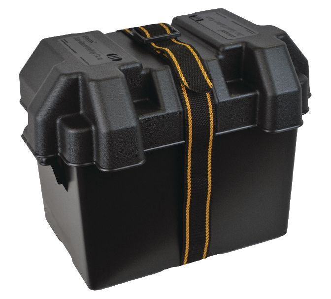 Polypropylene Vented Marine Battery Box with Strap & Mounting Hardware, Black, Assorted Sizes U8406