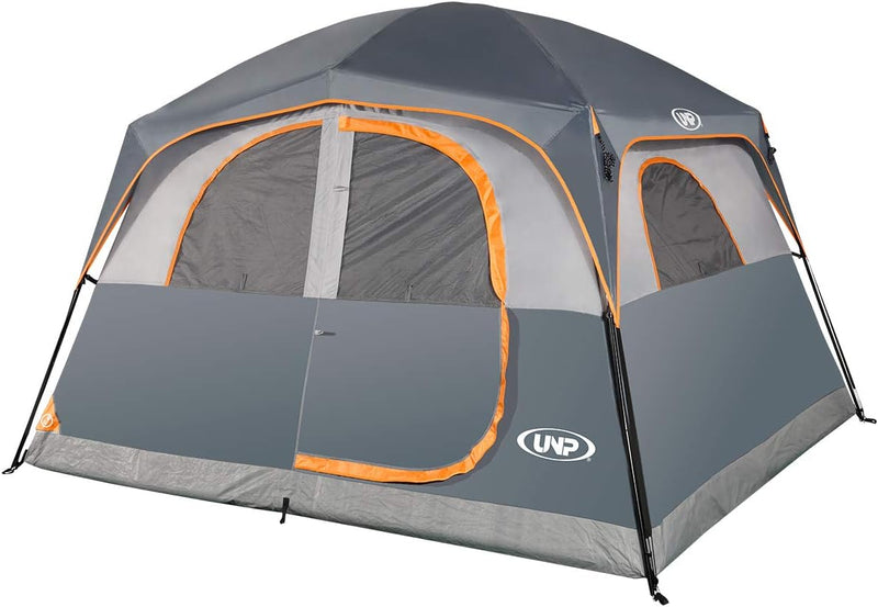 A 6-person waterproof and windproof portable family camping tent, with a double-layer structure, equipped with 1 mesh door and 5 large mesh windows - height of 10 feet × 9 feet × 78 inches (unit: inches) U6485