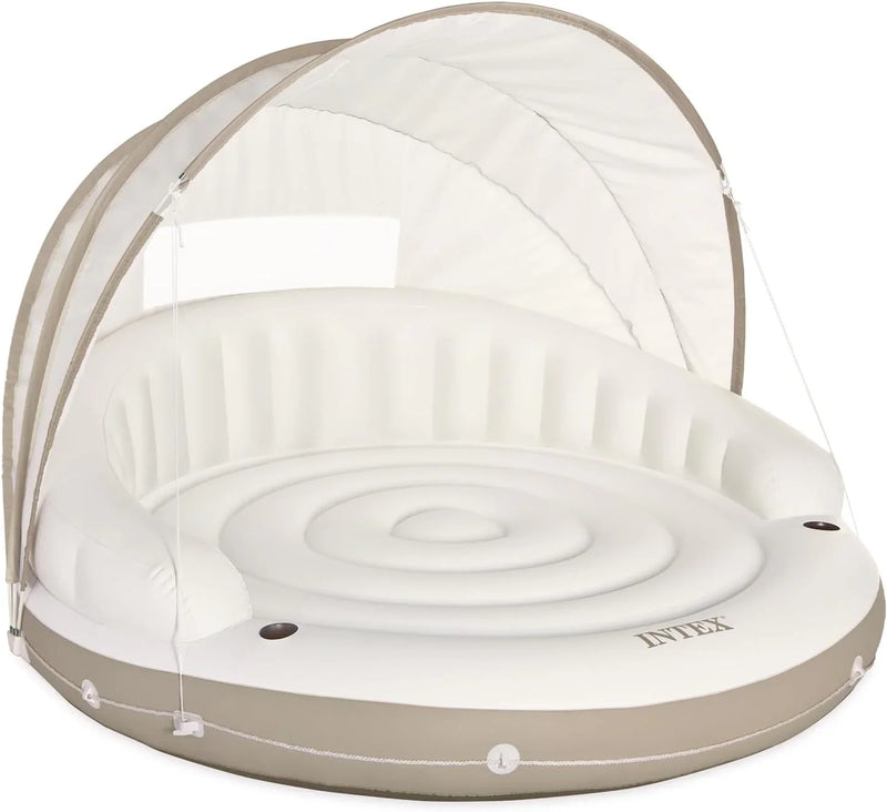 Canopy Island Inflatable Pool Float: Comfortable Lounge Surface – Built-in Cup Holders – Detachable Sunshade – 440lb Max Weight Capacity – 78.5" x 59" V4822
