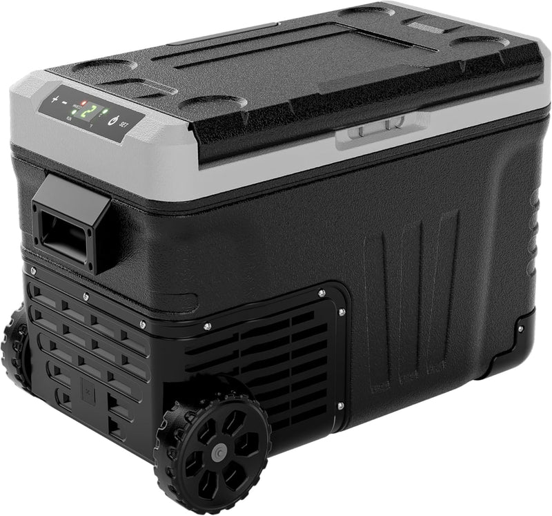 12 Volt Refrigerator, 37QT(35L) Electric Cooler, Portable Freezer 12V/24V DC 110-240V AC, 12V Fridge -4℉~68℉, 12V Cooler with Wheels & 2 Baskets for Travel, Truck, Boat, Camping I5508