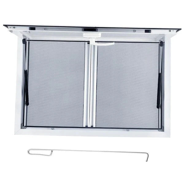 Concession Window 36W x 36H Aluminum Alloy Food Truck Service Window with Sliding Screens & Awning Door, Hydraulic Lift, Locking Mechanism, Versatile for Catering V3144