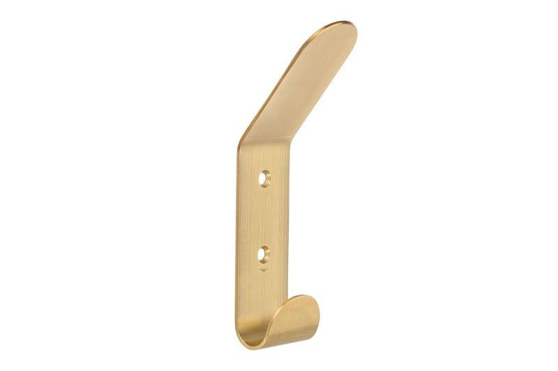 Bent Metal Double Hook, Satin Brass H2577