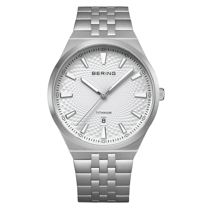 Bering Titanium White Silver-tone Guilloche Dial Men's Watch A7174