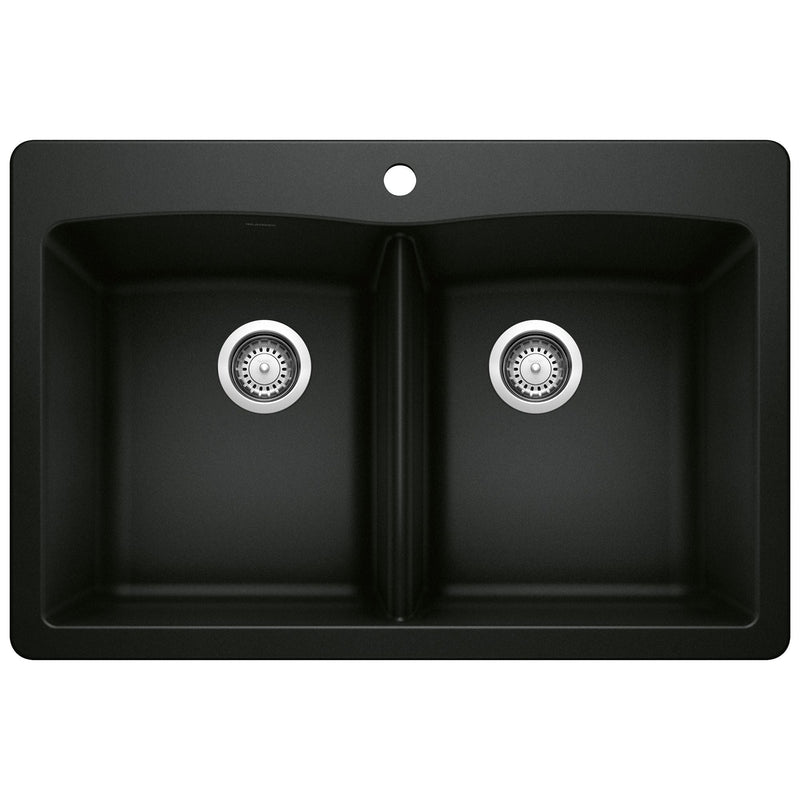 50/50 Double Bowl Dual Mount Kitchen Sink, Black, 33-in K0763