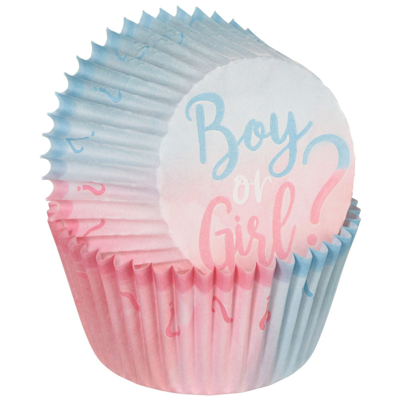 "Boy or Girl?" Baking Cups, Blue/Pink, 2-in, 75-pk, for Gender Reveal S4714