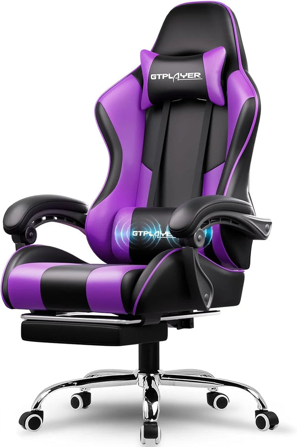 Gaming Chair with Footrest and Lumbar Support – Ergonomic Computer Chair with Headrest, 360° Swivel, Height Adjustable, White G2908