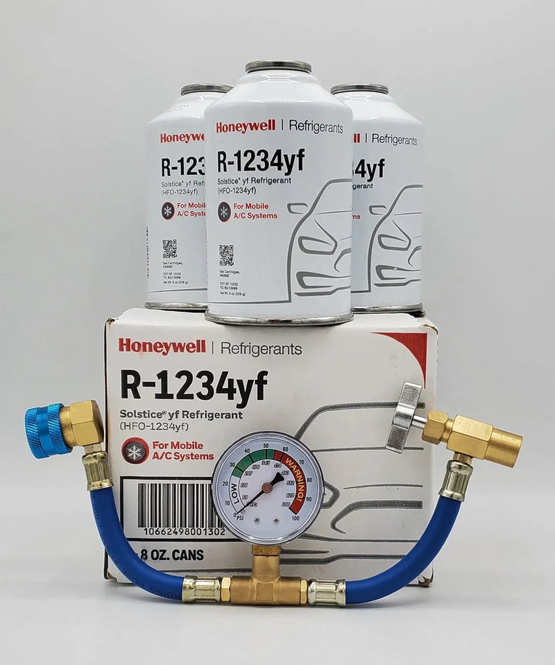 Refrigerant (3 Freon Cans) & HD Brass Can Tap with Gauge-Honey Well T4404
