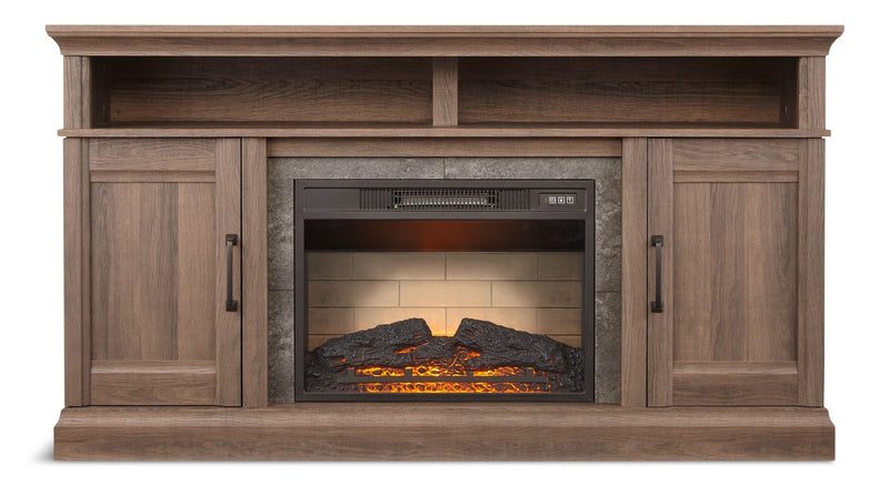 Abbotsford Media Console Electric Fireplace TV Stand, 60-in, 1400W, Includes Remote Control, Brown Z1164