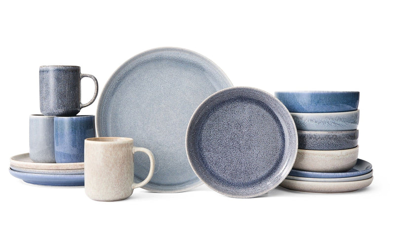 Agora 4-Tone Stoneware Dinnerware Set with Mugs, Serves 4, 16-pc, Coastal Blue A6216