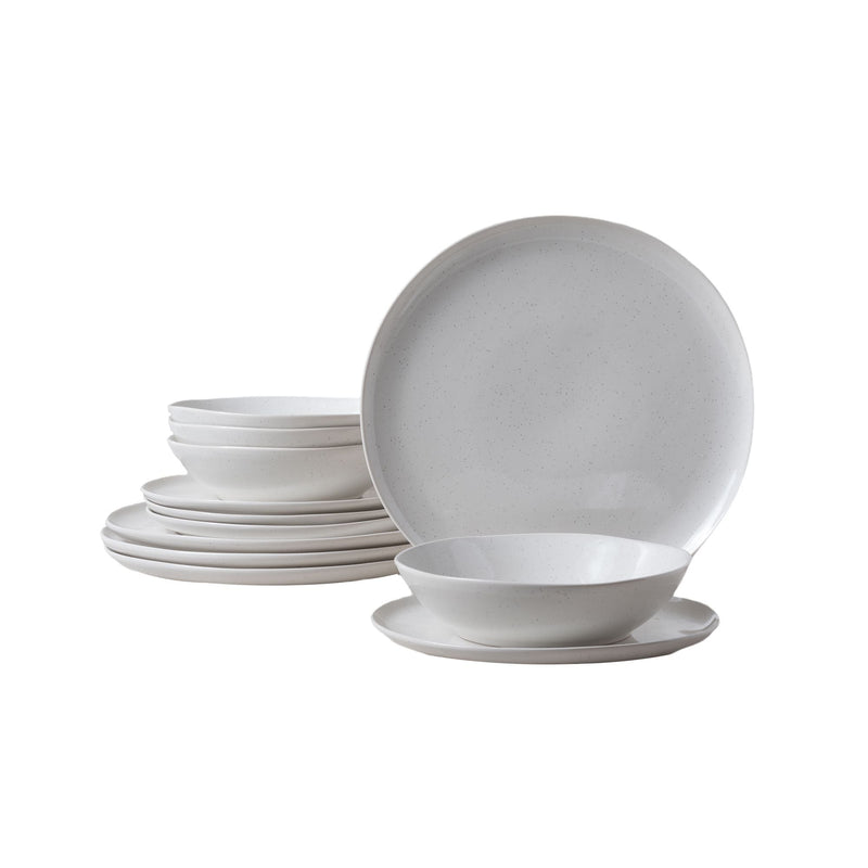 Bettina Glossy Stoneware Dinnerware Set, Serves 4, 12-pc, White Speckle B4305