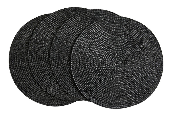 Braided Round Placemats, Black, 15-in Diameter, 4-pk Q2338