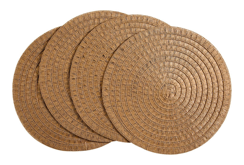 Crochet Natural Placemats, Round, Hand-woven, 4-pk M9228