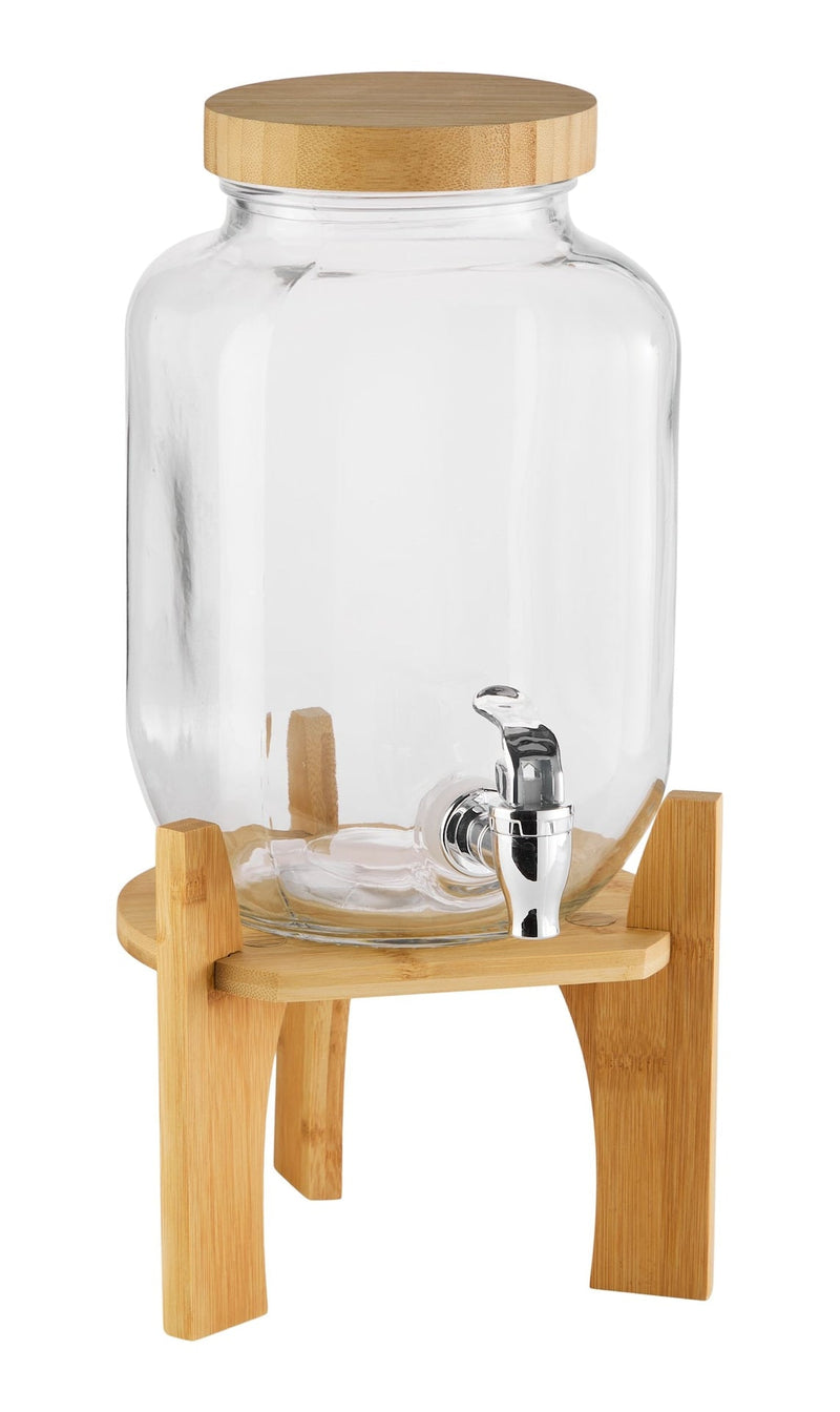 Glass Drink Dispenser, 4-L, with Bamboo Stand & Lid M3157