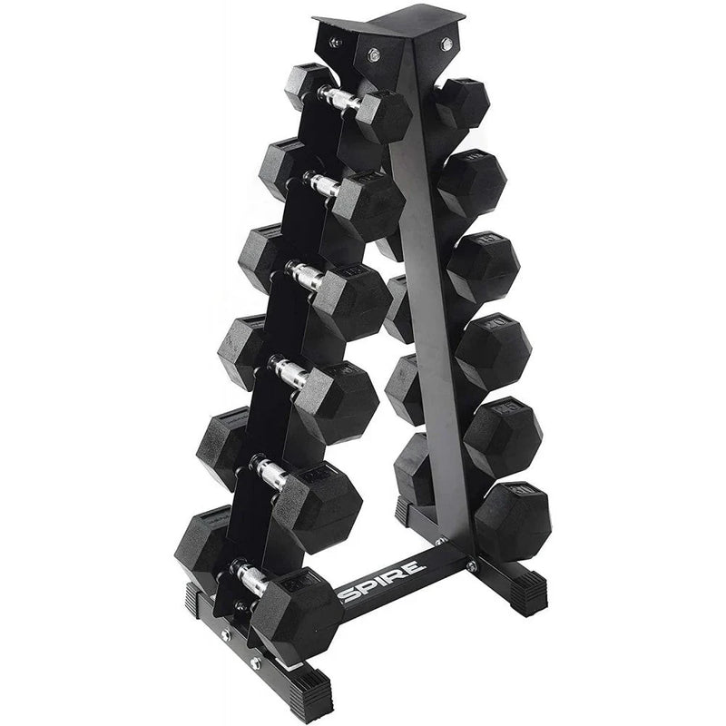 Inspire Fitness 210 lb. (5-30 lb.) Rubber Dumbbell Set with 6 pair Vertical Rack Z3800