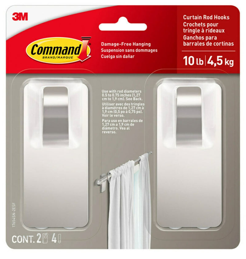 2-Piece 10-lb Satin Nickel Damage Free Curtain Rod Hooks S3565