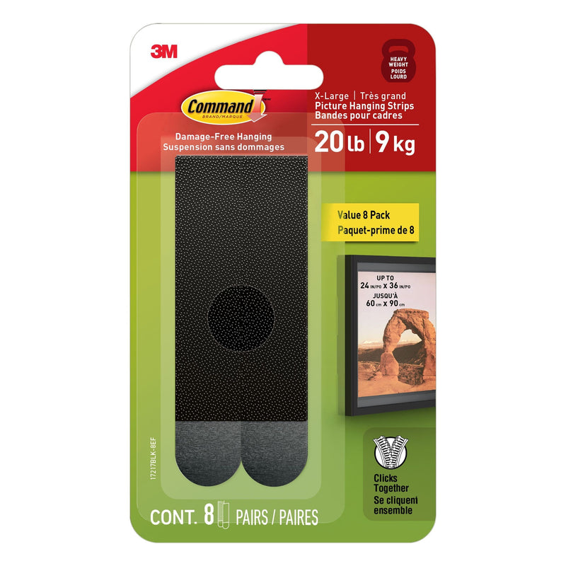 20-lb Black Picture Hanging Strips Value Pack, 17217BLK-8EF | 8 Pairs, X-Large Strips W7721
