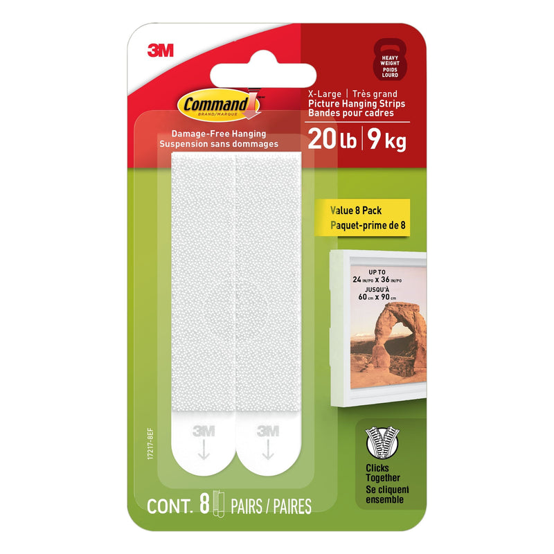 20-lb White Picture Hanging Strips Value Pack, 17217-8EF | 8 Pairs, X-Large Strips D53