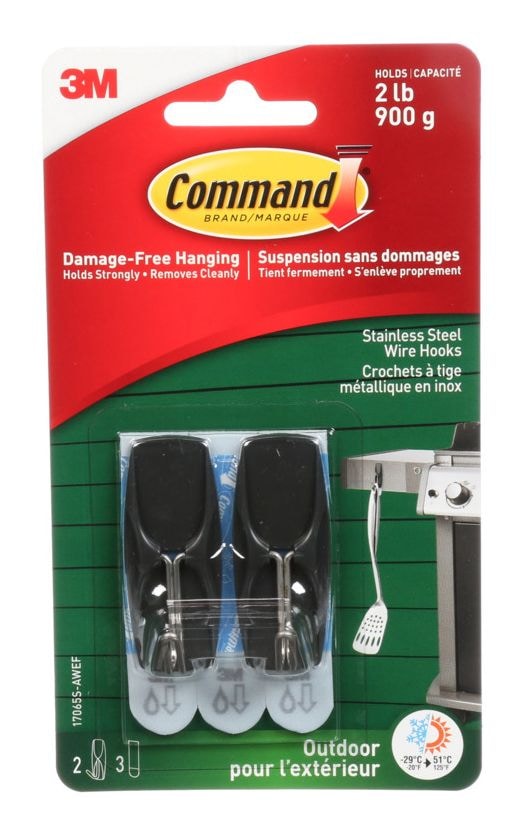 Adhesive Outdoor Wire Hooks with Adhesive Strips, Stainless Steel, 2-lbs, 2 Strips per Pack G9779