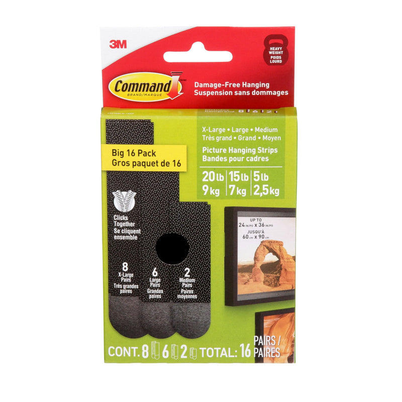 Black Picture Hanging Strip Mixed Pack, 17218BLK-16EF, 16 Pairs E5325