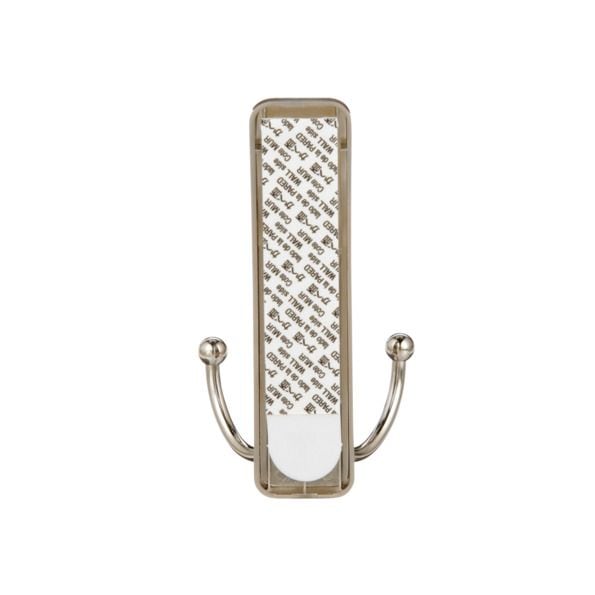 Large Decorative Double Hook with Adhesive Strip, Brushed Nickel, 4-lbs, 1 Strip per Pack N9497