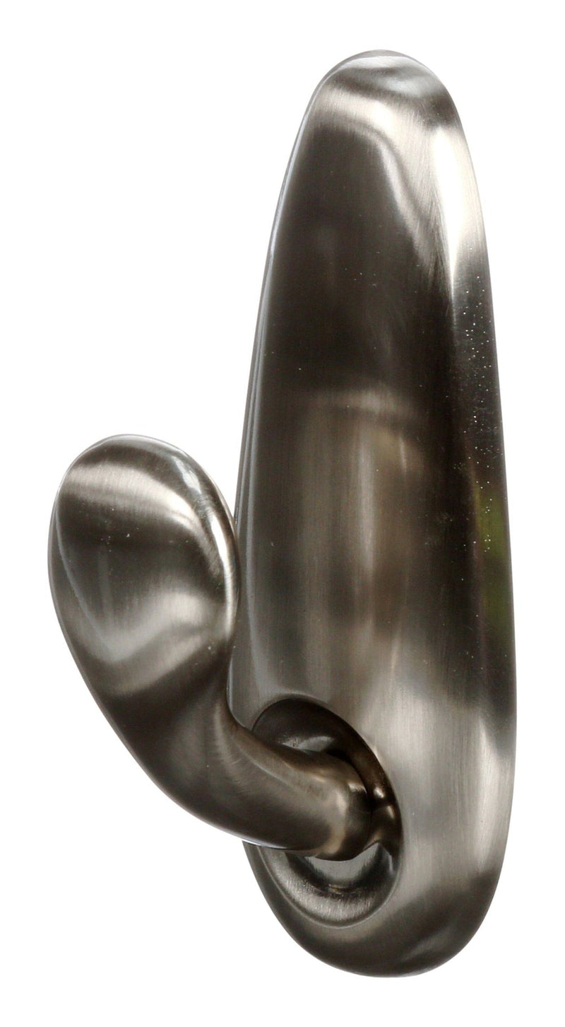 Large Decorative Metallic Hook with Adhesive Strips, Brushed Nickel, 5-lbs, 1 Strip per Pack V9305