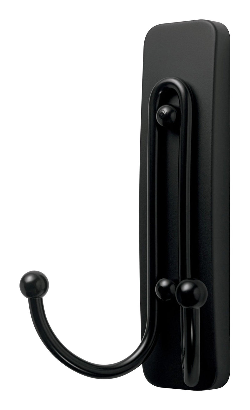 Large Double Hook with Adhesive Strips, Matte Black, 4-lbs, 1 Strip per Pack H0746