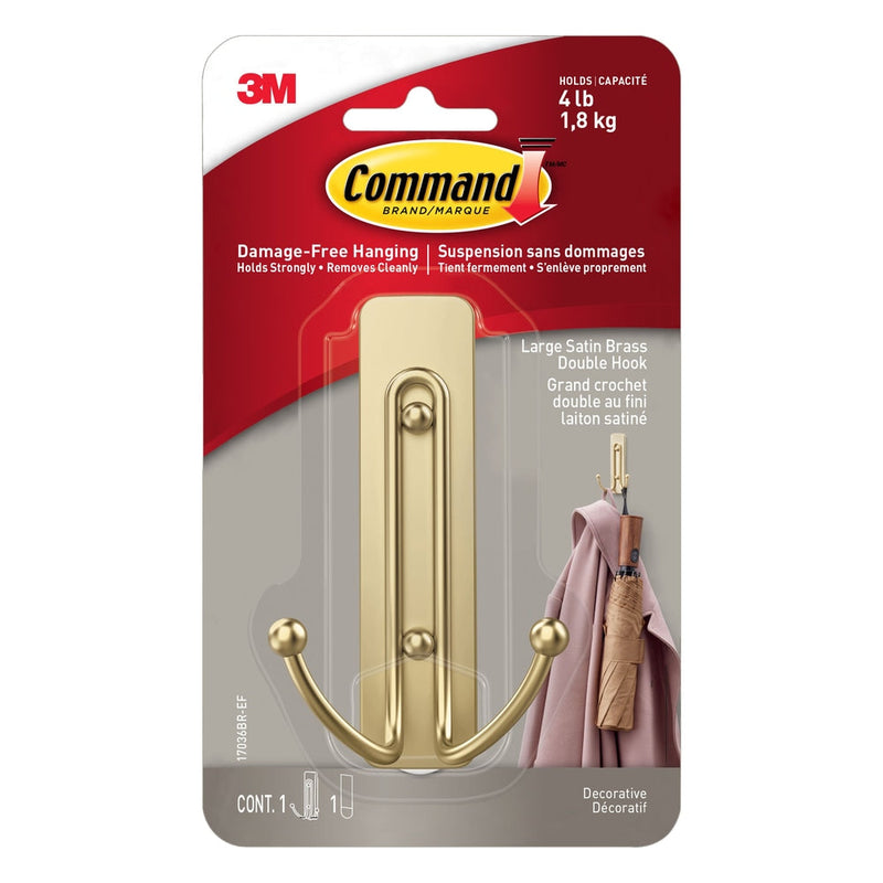 Large Satin Brass Hook, 17036BR-EF | 1 Hook, 1 Strip per Pack Q3735