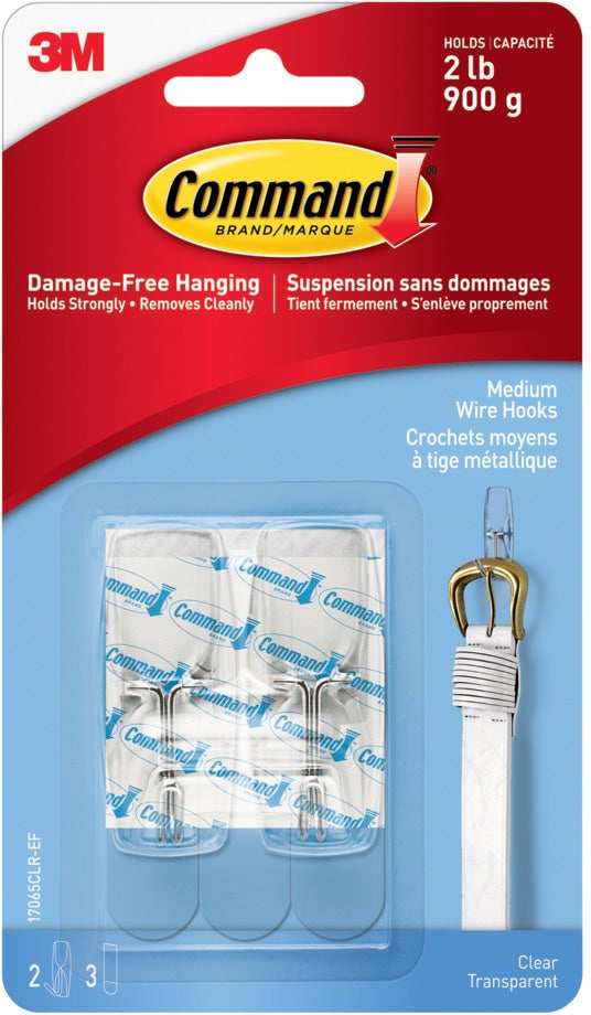 Medium Wire Toggle Hooks with Adhesive Strips, Clear, 2-lbs, 2 Strips per Pack L8842