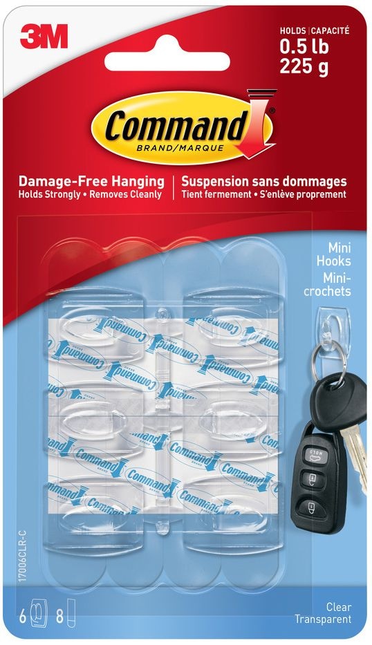 Mini Clear Hooks and Strips Work, Damage Free Hanging, 0.5-lb Capacity W5553